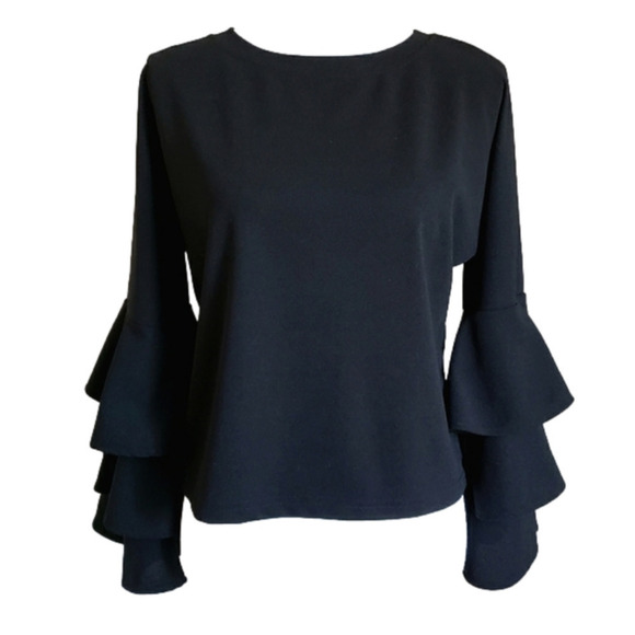 SHEIN Tops - SHEIN BELL SLEEVE BLOUSE SZ M BLACK